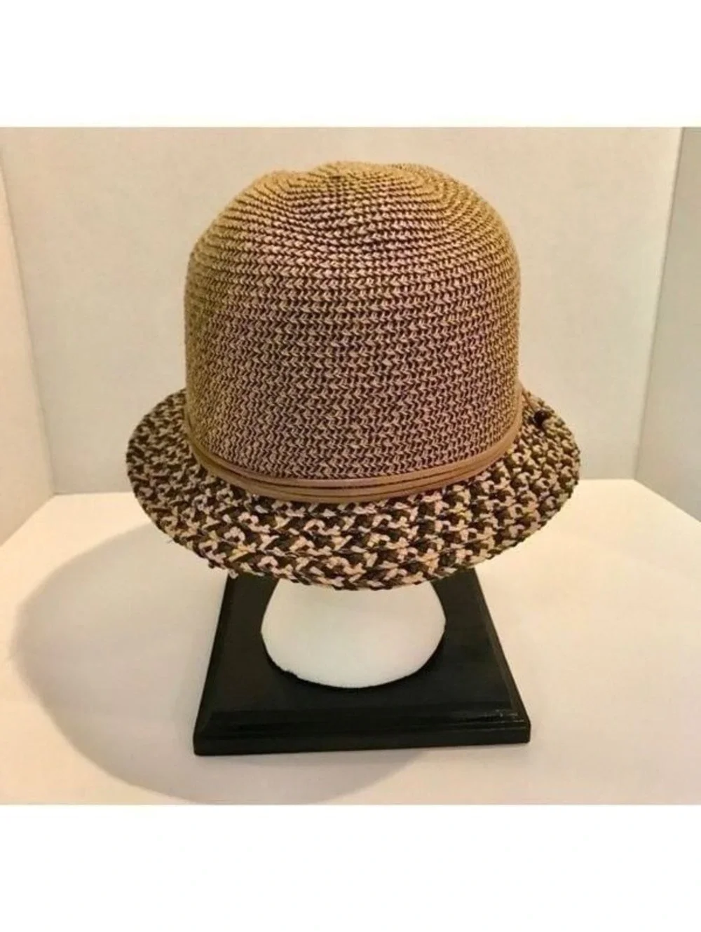 New! Nine West Straw Hat Leather Accent